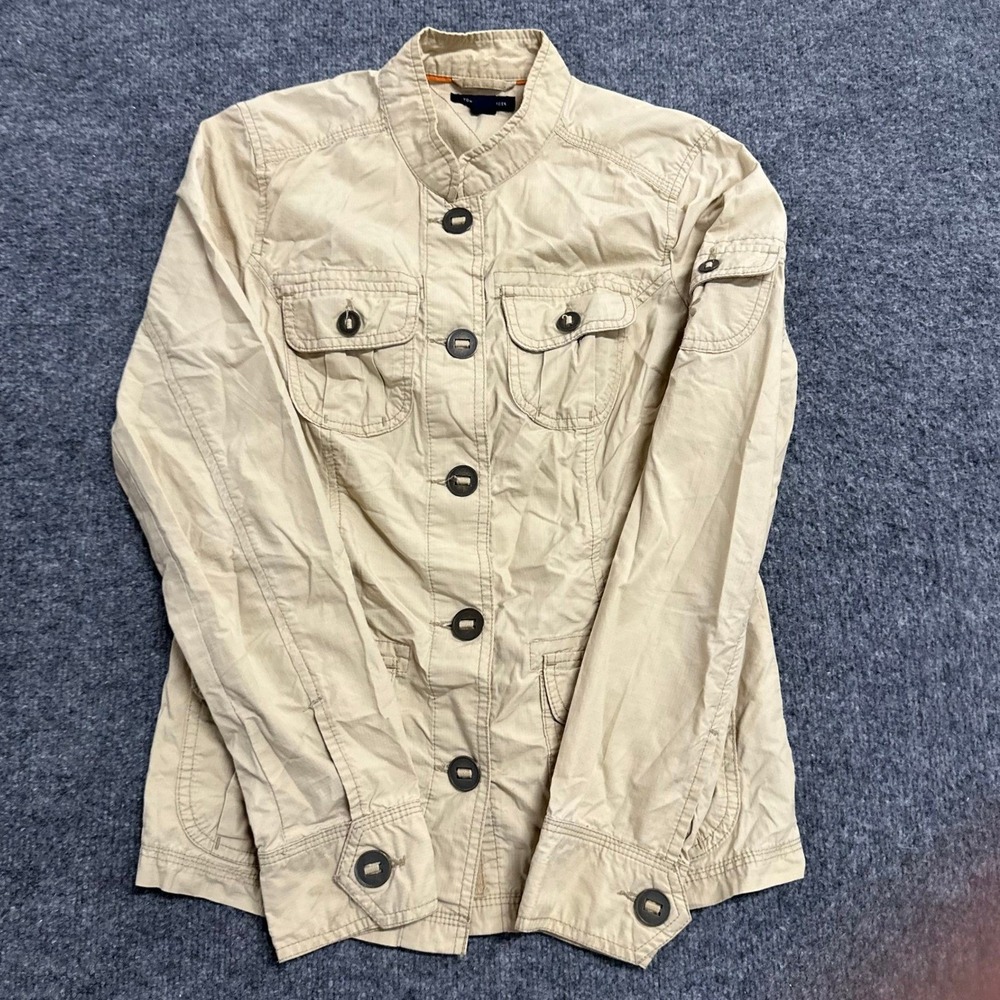 Tommy Hilfiger Jacket Womens Size 4 Beige Cotton Utility Military Button Front